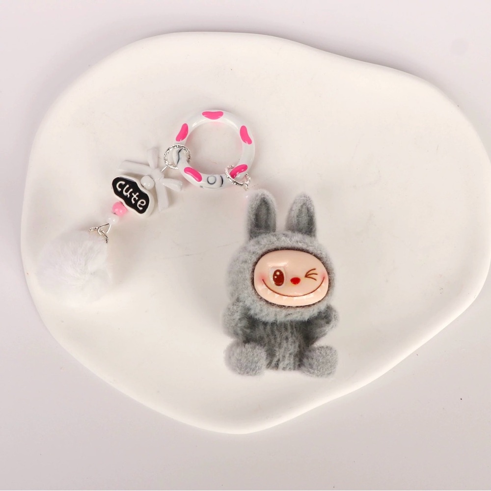 10PCs Fuzzy Labubu Keychains with Pom-pom. Cute Monster Bunny Charm-Not Pop Mart - Picture 11 of 16